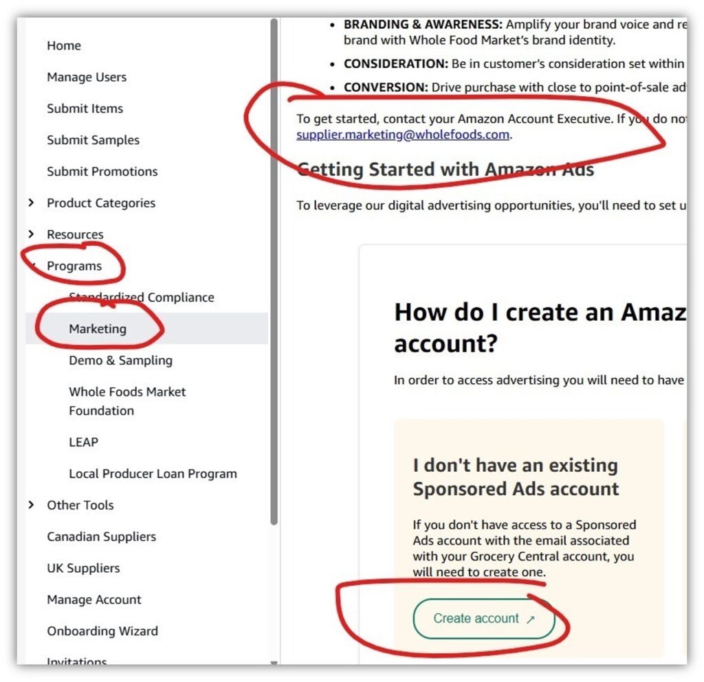 How to set up advertising account on Whole Foods